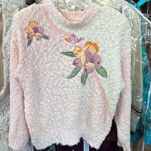 Vintage Needles & Yarn Pink Floral Bouclé Sweater Size L